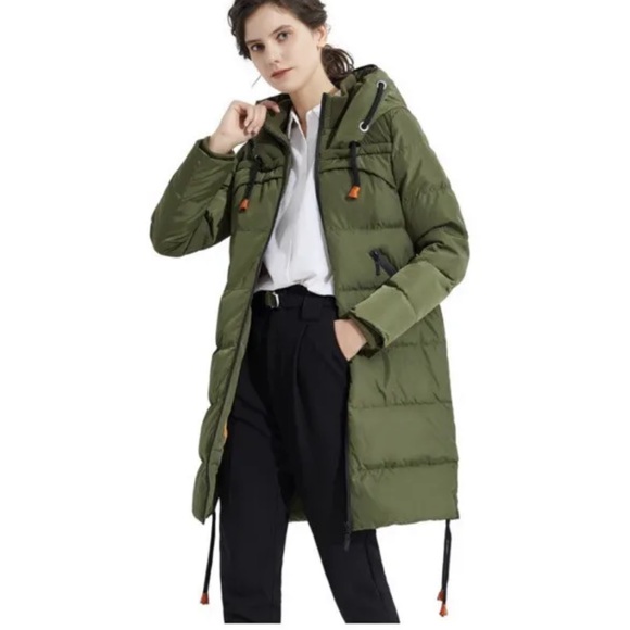 Orolay Women's Stylish Thickened Down Jacket Hooded Coat, Army Green, M - Picture 1 of 3